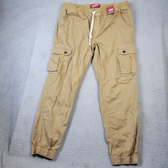 Arizona Jean Company Other - Arizona Jeans Cargo Jogger Pants Men's Size 34 Tapered Fit Elastic Cuffs Beige
